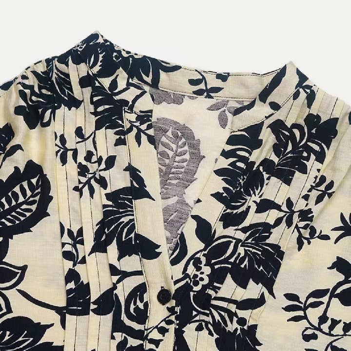 APRICOT Trendy Floral Print V Neck Long Sleeve Top for wholesale on Faire1