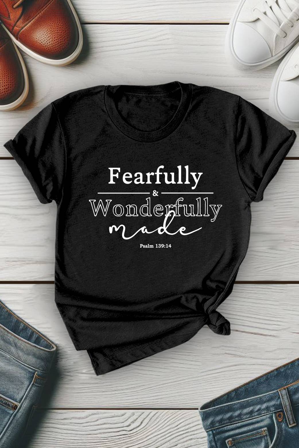Top Avenue - Wholesale T-Shirt (Graphic) - Unisex - Fearfully and Wonderfully Unisex Round Neck Tee1