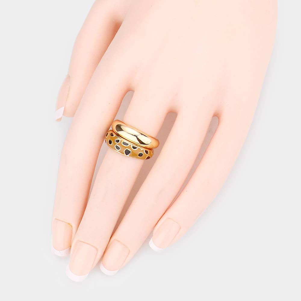 Sensibling Corp. - Wholesale Band/Stacked Ring - 2PCS - Enamel Leopard Patterned Metal Band Mixed Rings3