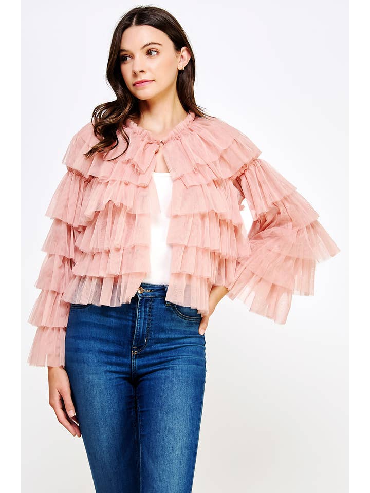Strut & Bolt - Wholesale Cardigan - Women's - Tiered Ruffle Tulle Cardigan Jacket