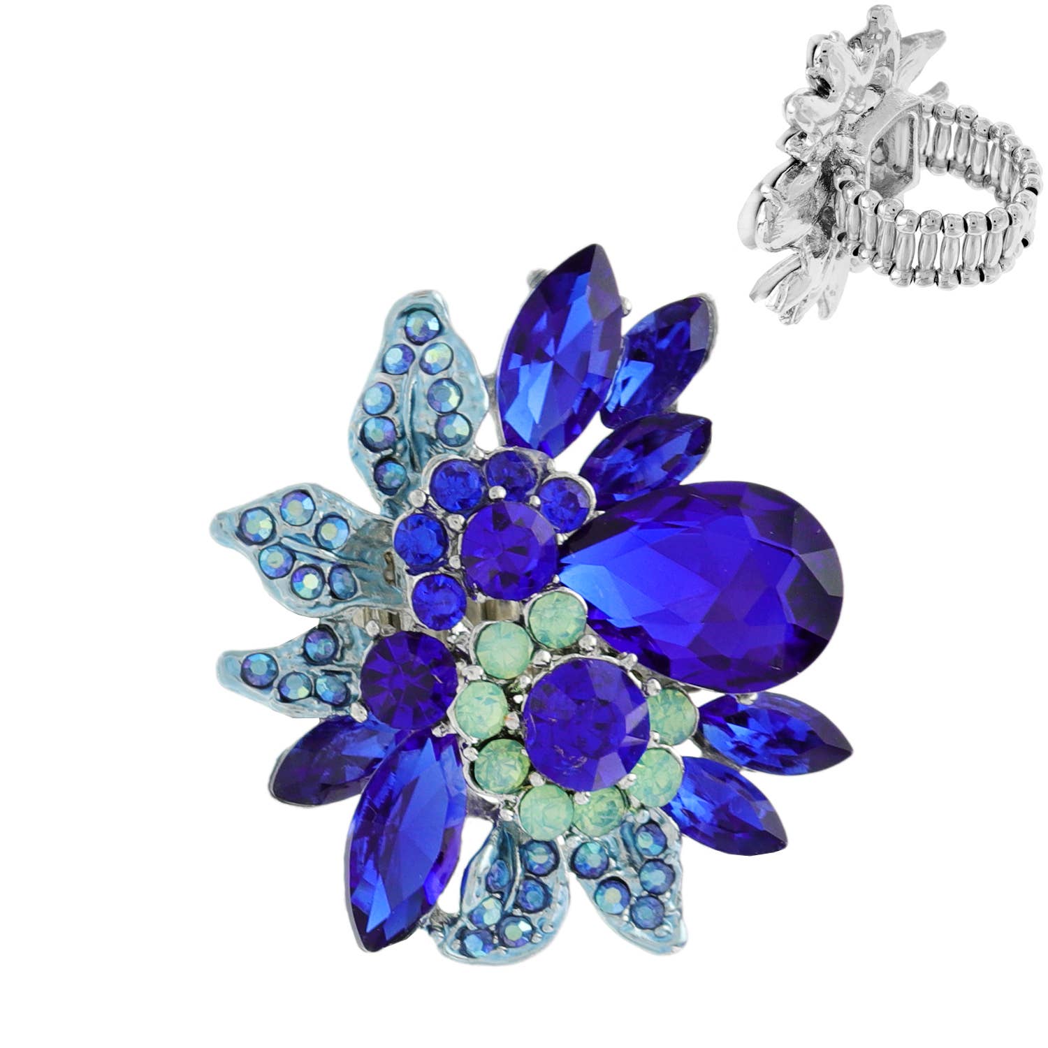 SP Sophia Collection - Wholesale Cocktail/Statement Ring - Vintage Crystal Gemstone Floral Stretch Ring1