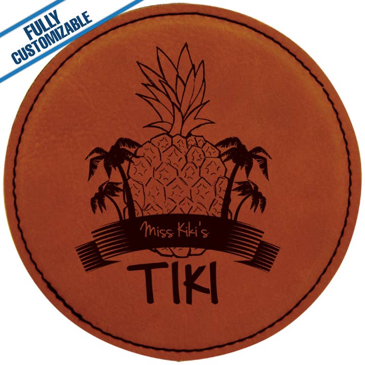 GiftWorksPlus - Wholesale Coasters - Engraved Leatherette Round Coasters - Fully Customizable1