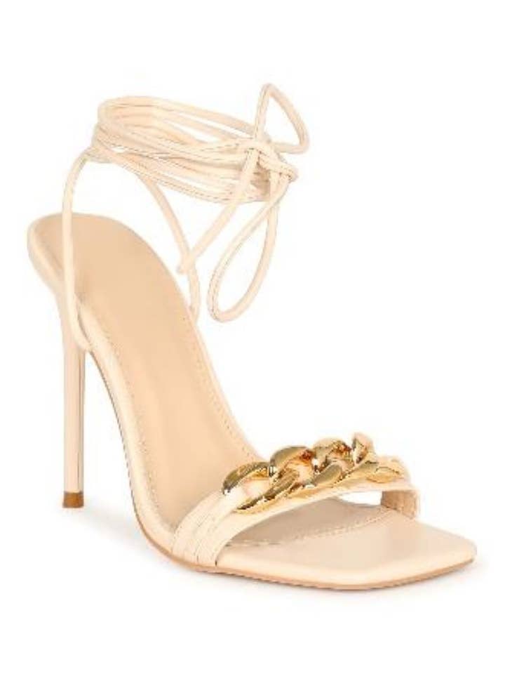 Sandali Adrina-1-D Nude con tacco a catena e lacci - in saldo per la vendita all'ingrosso da parte di Apparel Hills