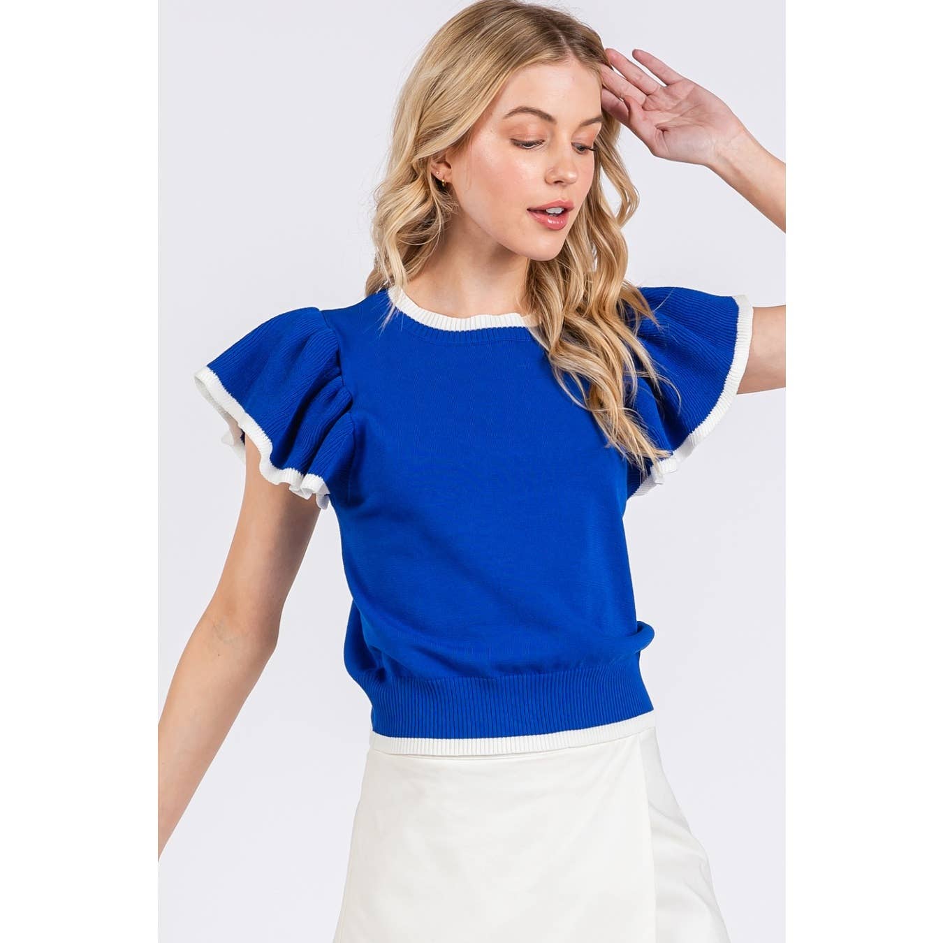 mittoshop - Wholesale Knit Top - Women's - SWEATER KNIT RUFFLE SLEEVE CONTRAST CROP TOP16