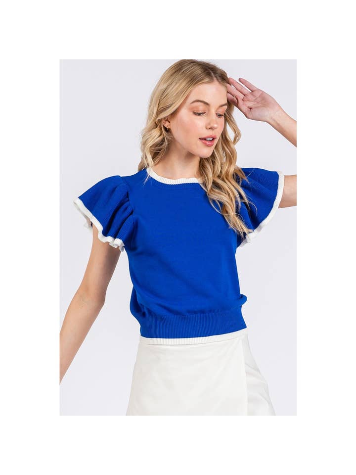 mittoshop - Wholesale Knit Top - Women's - SWEATER KNIT RUFFLE SLEEVE CONTRAST CROP TOP16