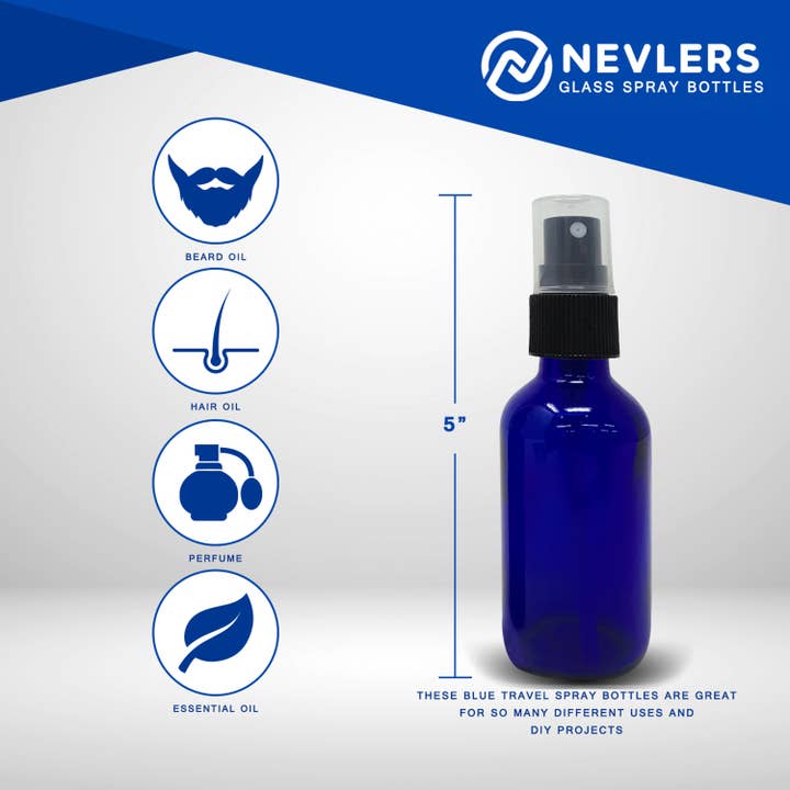 Nevlers - Wholesale Spray Bottle - Cobalt Blue Glass Spray Bottles - 2 oz. (Pack of 24)