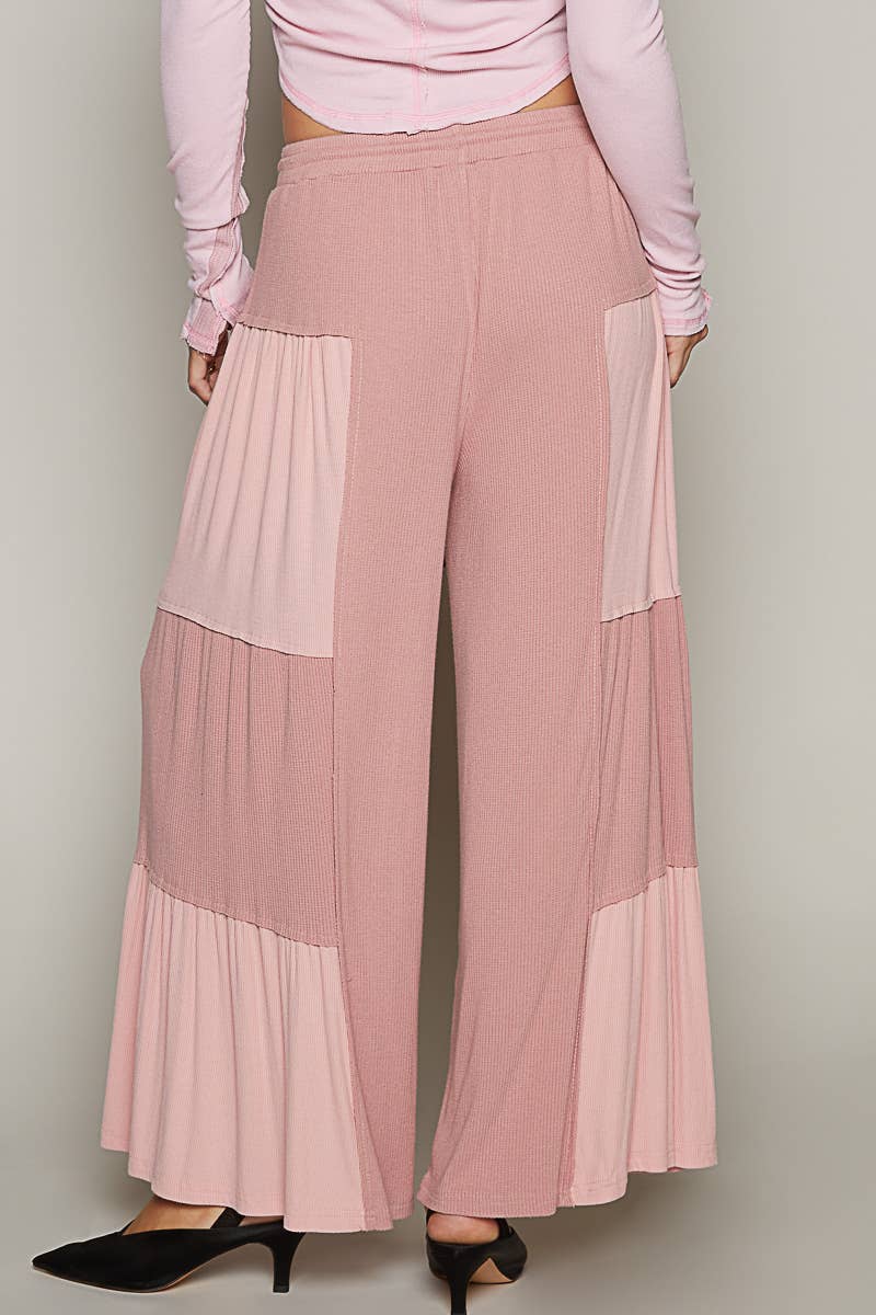 Pol Clothing - Wholesale Pants - Women's - Ribbed contrast fabric panels casual knit wide fit pants12