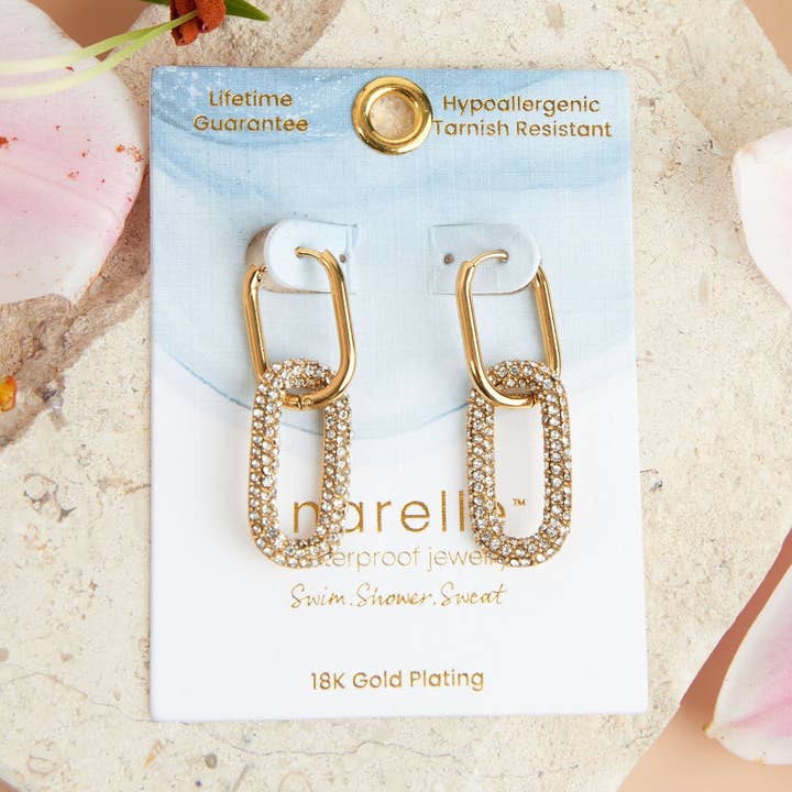 Narelle Waterproof Pave Linked Hoop Earrings for wholesale by Howard's