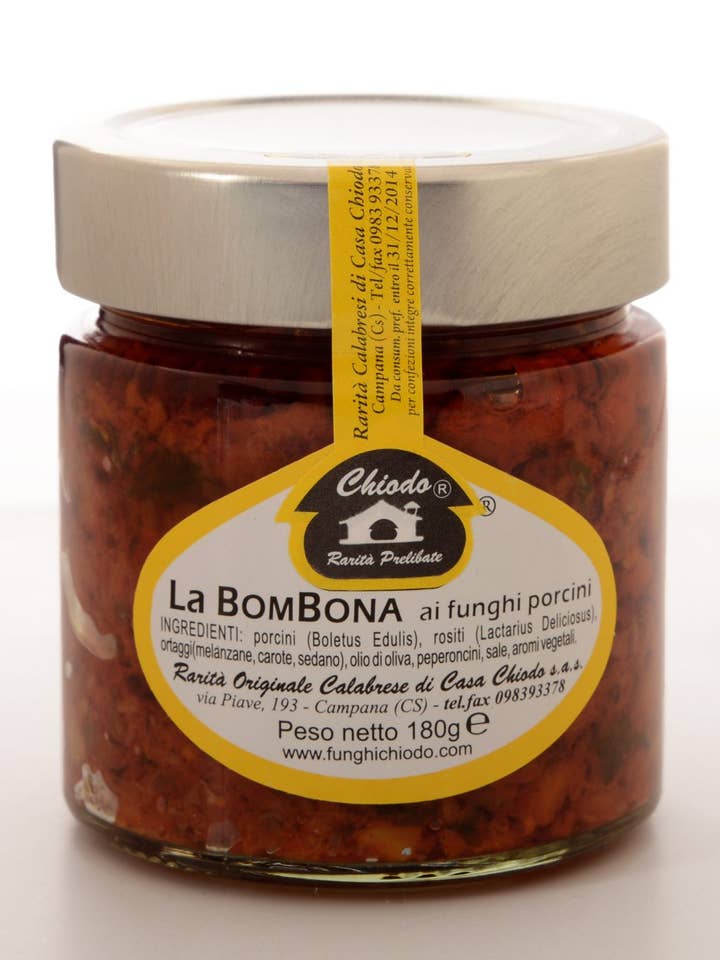 Bombona - condimento piccante con funghi e ortaggi freschi per la vendita all'ingrosso da parte di Funghi Chiodo