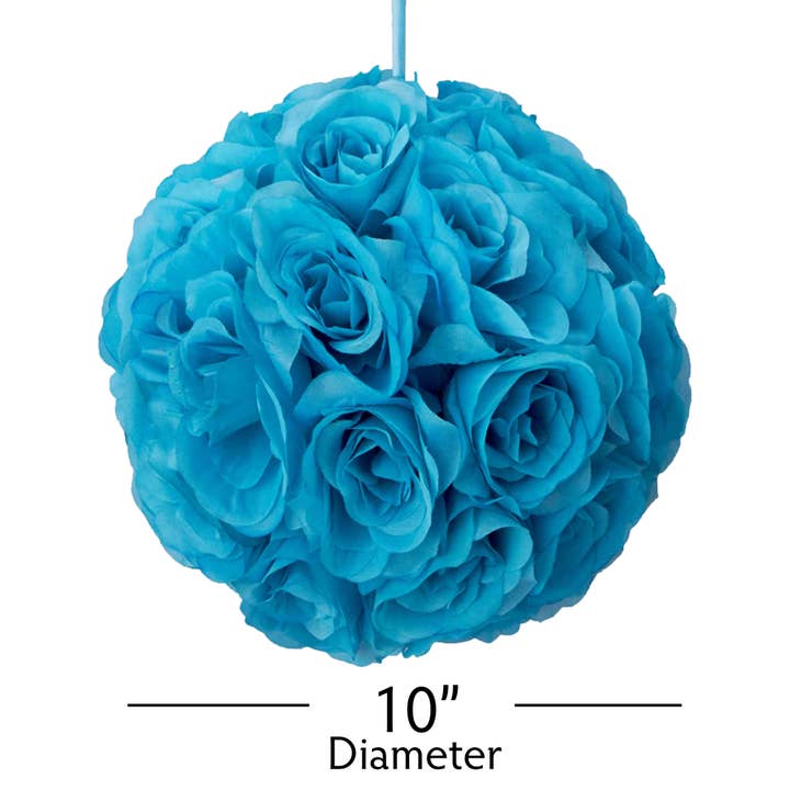 Portofino International Trading, USA - Wholesale Artificial Flowers - Rose Silk Flower Pomander Kissing Ball 10" - Turquoise