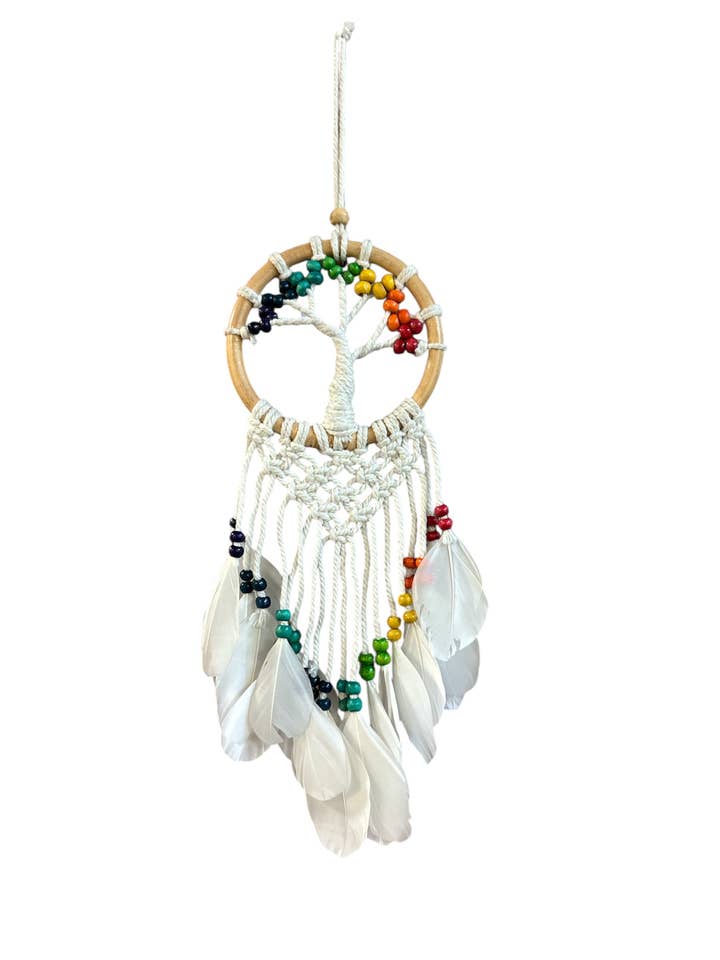 Macrame Multi bead Tree of Life Dream Catcher AB205 for wholesale by Rising International Inc