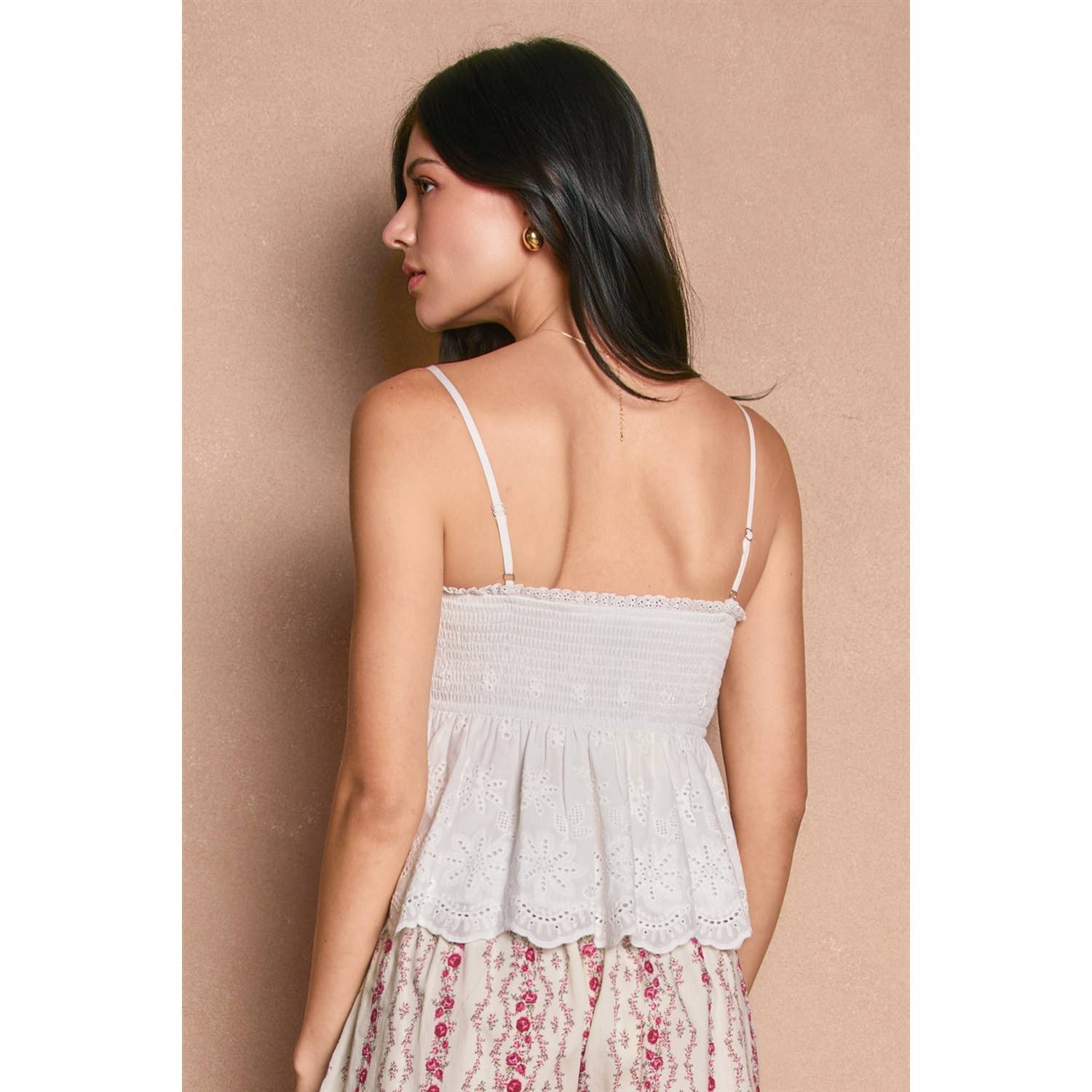 OFF WHITE Moonlit Breeze Scalloped Eyelet Peplum Top for wholesale on Faire2