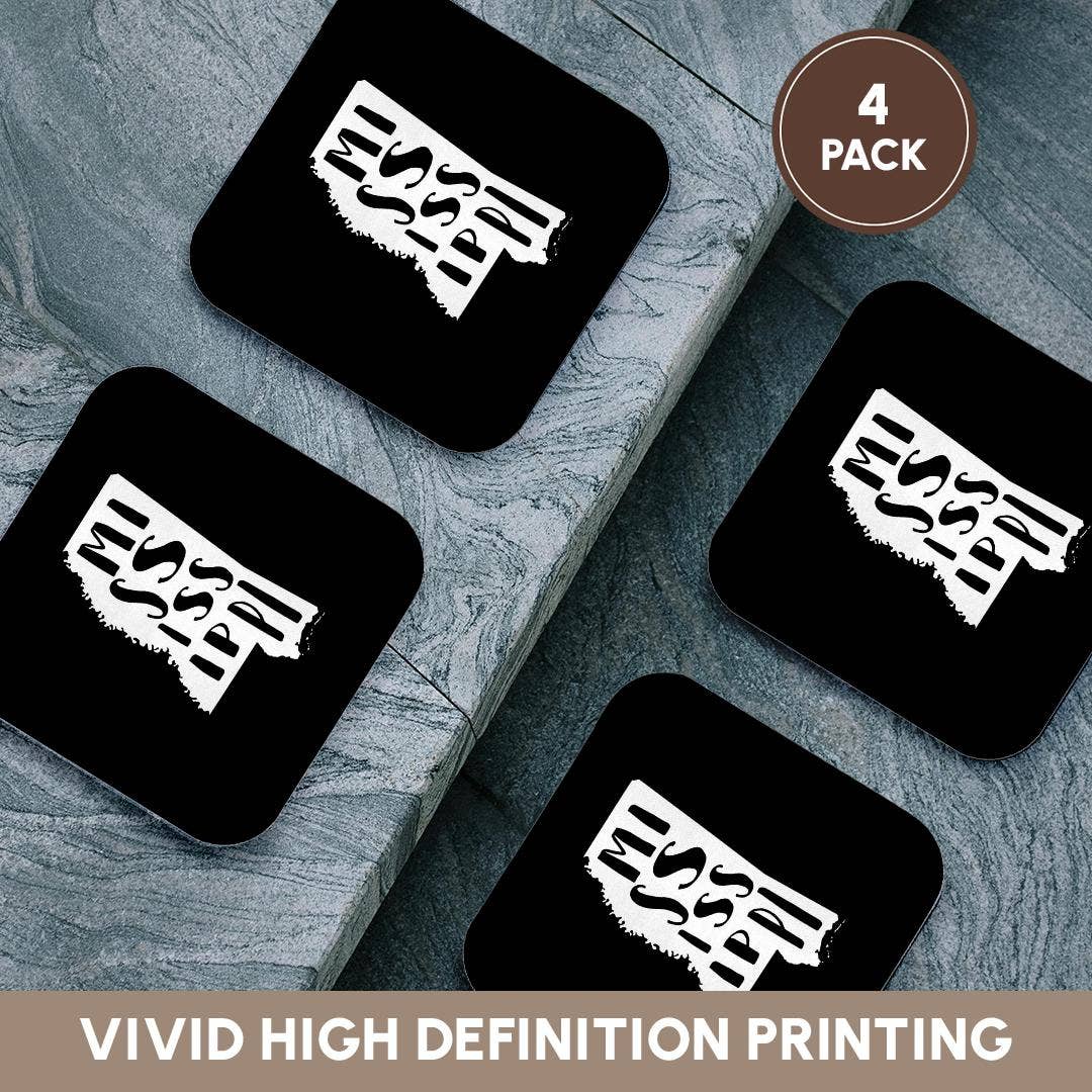 3dRose - Vente Sous-verre - 3dRose, Mississippi écrit à l'intérieur de l'État. Fond noir., Dessous de verre12