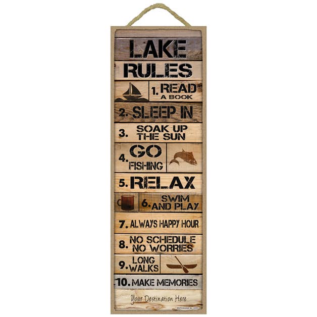 Lake rules: 1-10 list (rustic wood planks w/ lake themed for wholesale by SJT Enterprises, Inc.