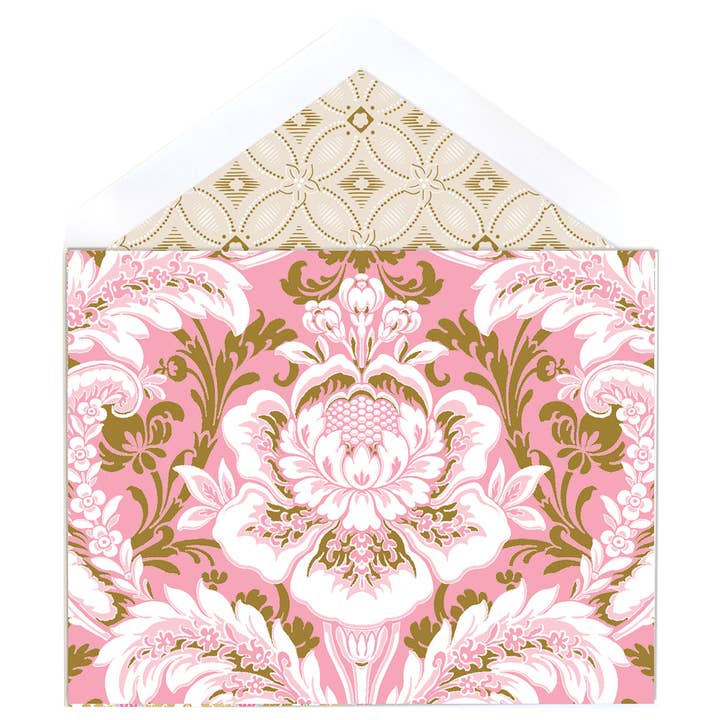 Pink Damask Foil Note Cards for wholesale by Anna Griffin Inc