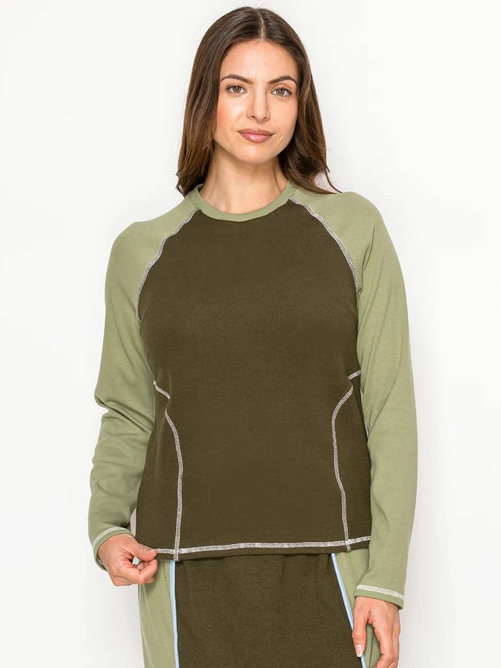 Olivengrøn tofarvet bomulds-T-shirt for engroshandel hos Yal New York