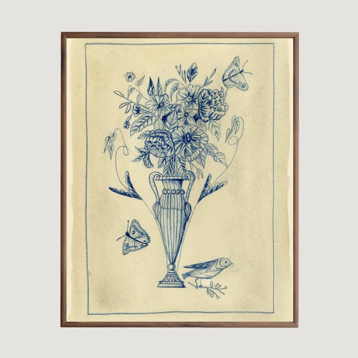 Blauer Blumenmotivdruck für den Großhandel von Michelle McGuire Studio