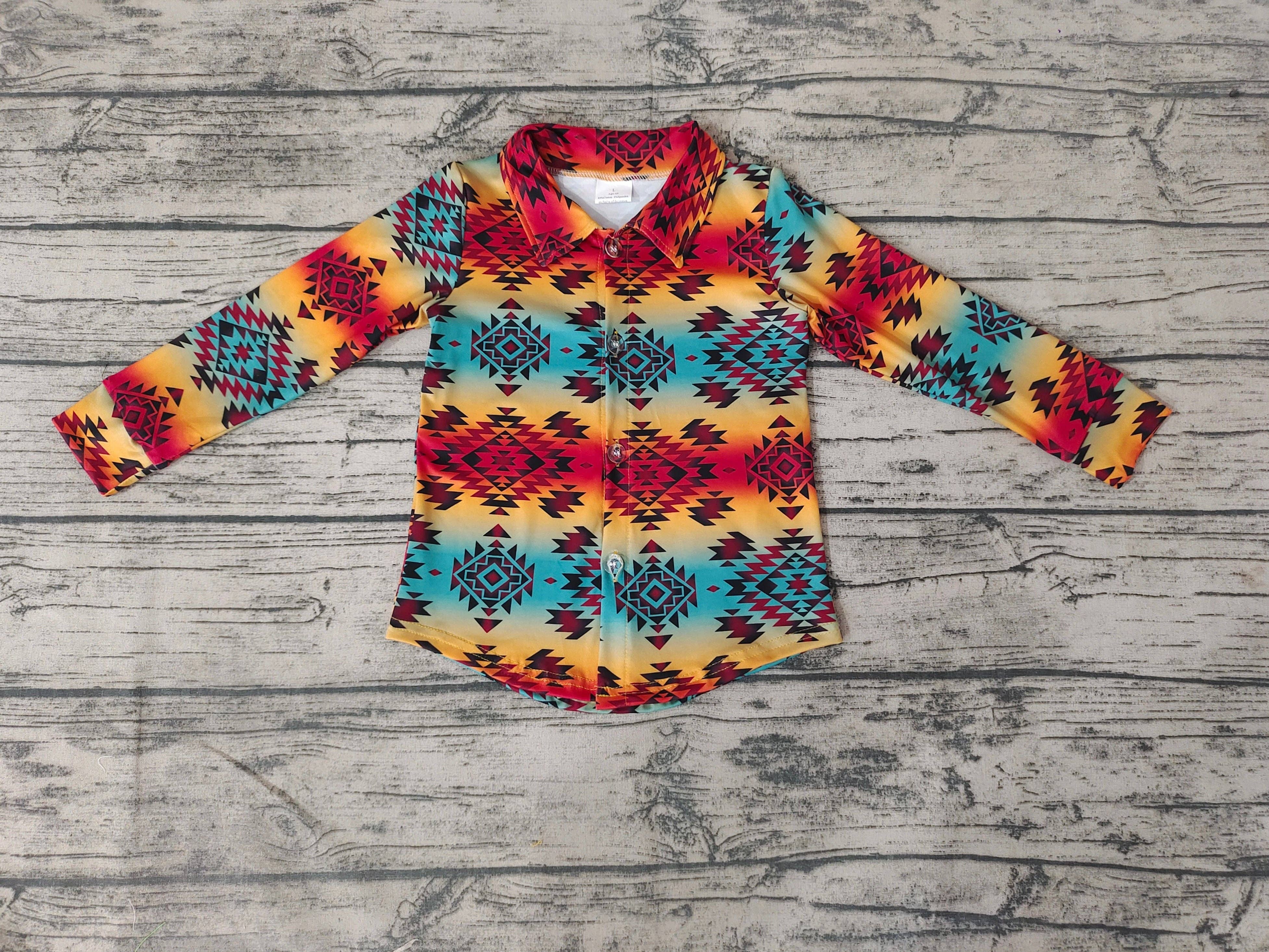 Aier Wholesale - Wholesale Button Down Shirt - Kids - Baby kids western aztec Long Sleeve button up shirts1
