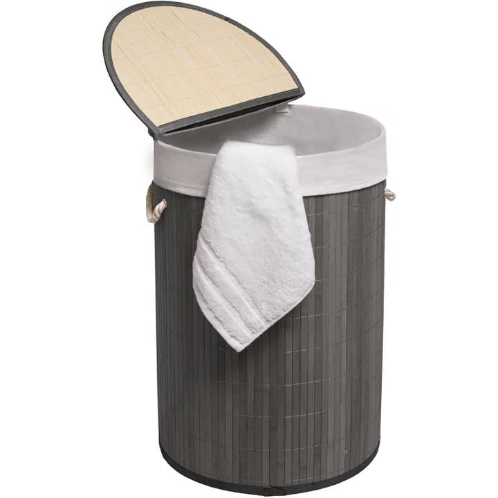 50L Round Folding Bamboo Laundry Storage Basket Bin Grey for wholesale by MantraRaj / ECONX