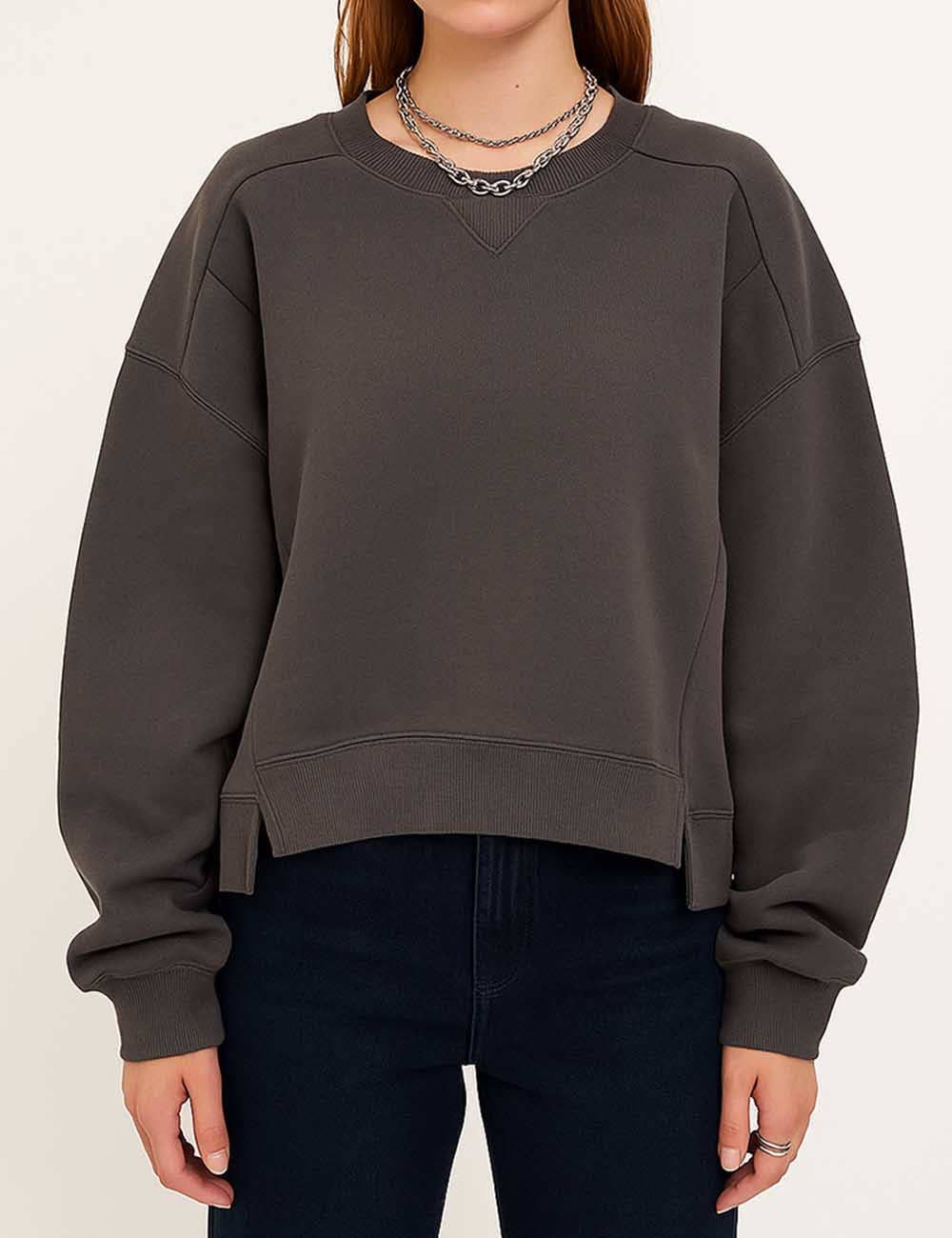 Sweetkama - Wholesale Sweatshirt - Women's - Ladies Solid Color Cropped Pullover SKT5230