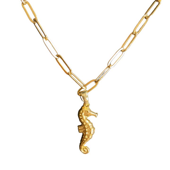 Salty Soul – Seahorse Pendant Necklace in 18K Gold Plated Stainless Steel for wholesale by Lucy Andy Jewellery