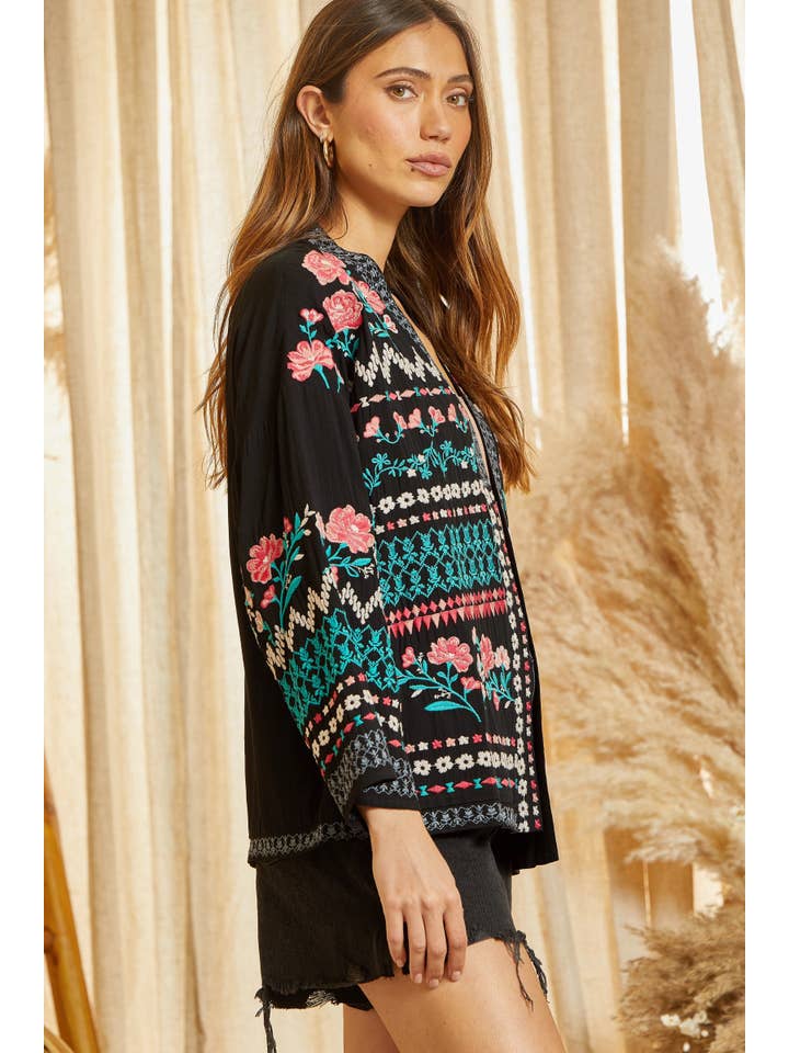BLACK Cardigan With Embroidery T11742 for wholesale on Faire