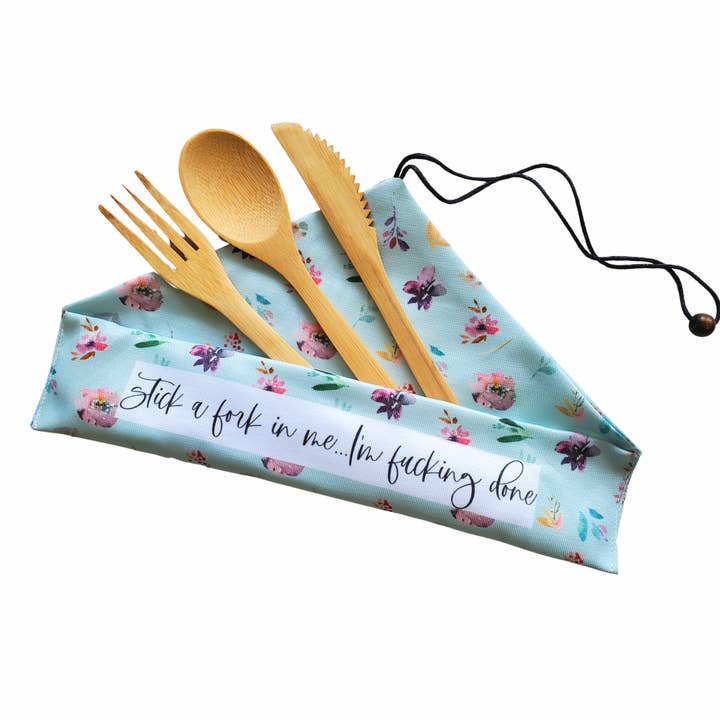 Stick A Fork In Me Funny Travel Bamboo Utensil Set for wholesale by tcbco