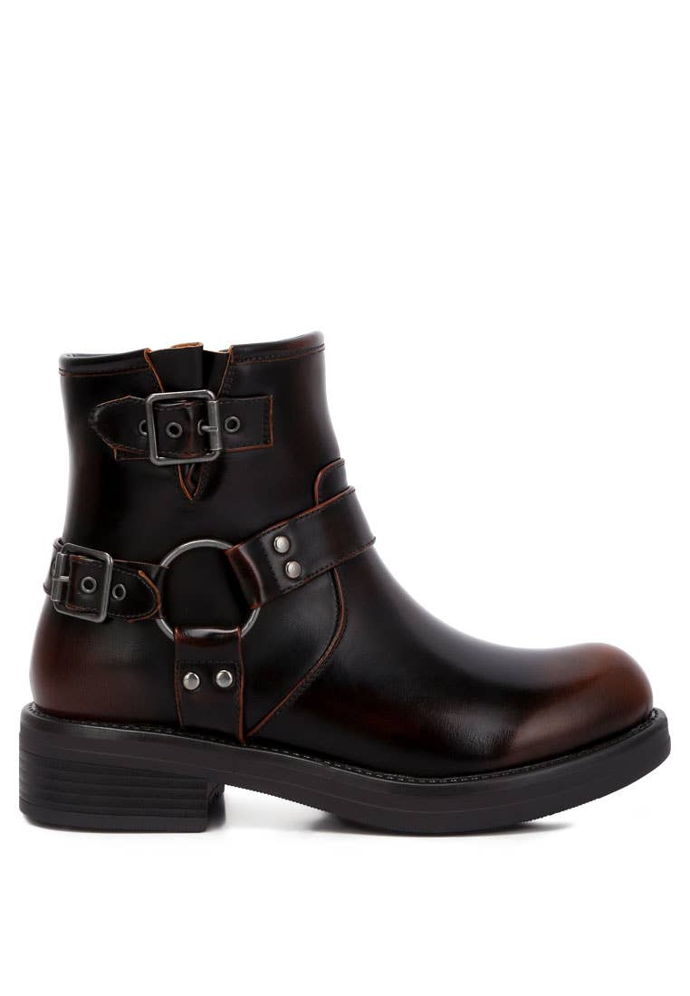 Brown Allux Brushed Faux Leather Pin Buckle Boots for wholesale on Faire4