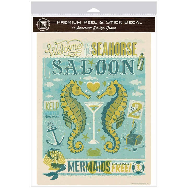 RetroPlanet - Wholesale Wall Decal/Stickers - Seahorse Saloon Mermaids Drink Free Wall Decal