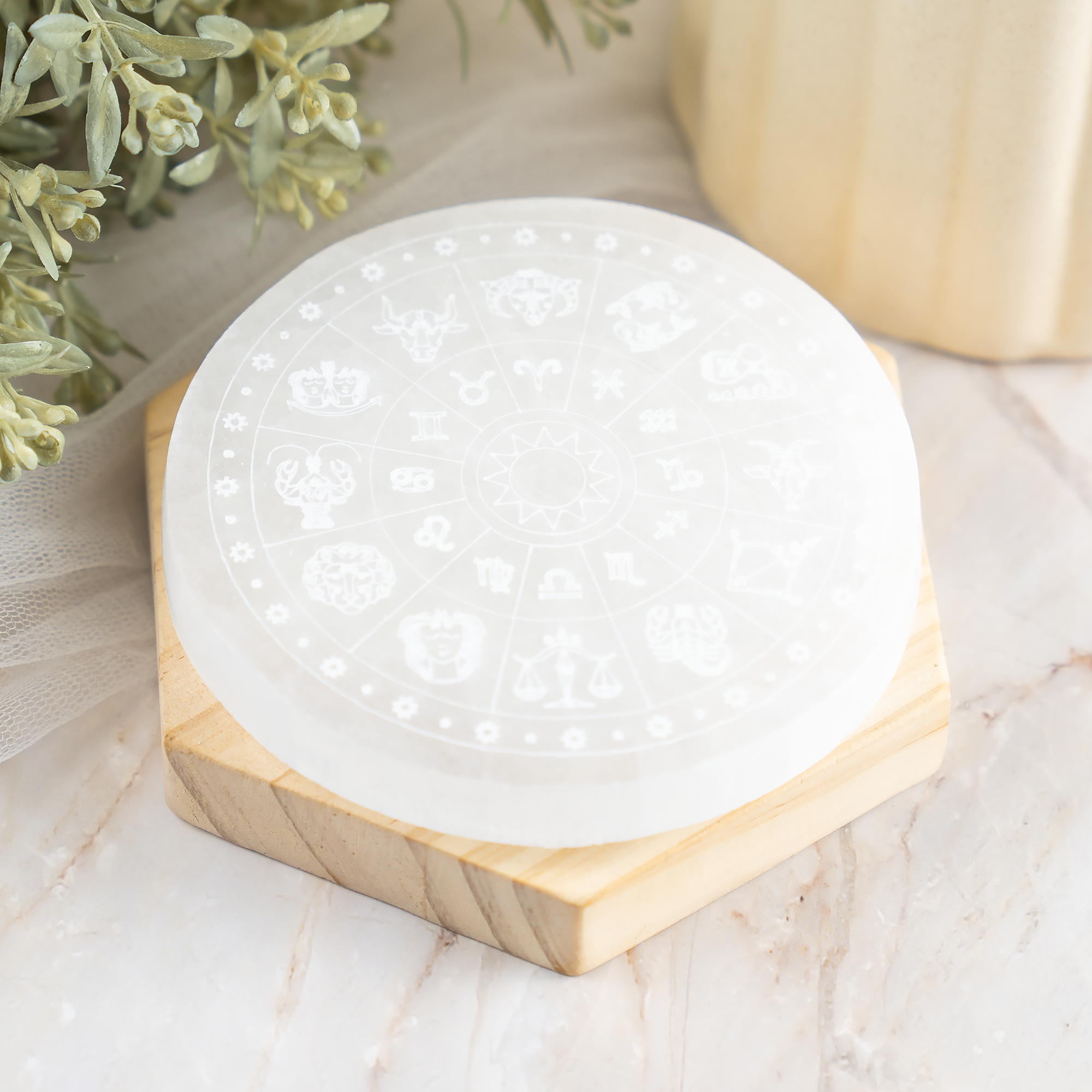 Soothing Crystals - Wholesale Crystal Charging Plate - 4" Selenite Plate | Zodiac Selenite Disc| Recharging Plate9