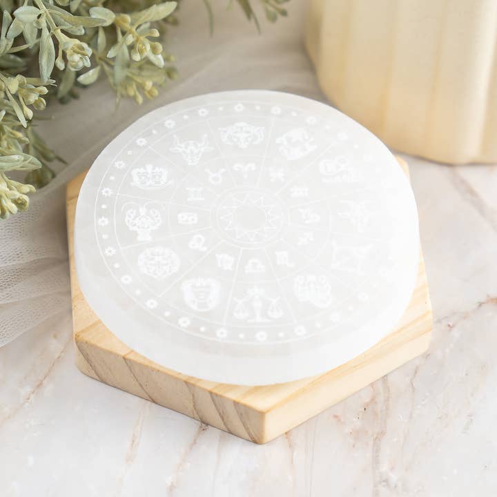Soothing Crystals - Wholesale Crystal Charging Plate - 4" Selenite Plate | Zodiac Selenite Disc| Recharging Plate9