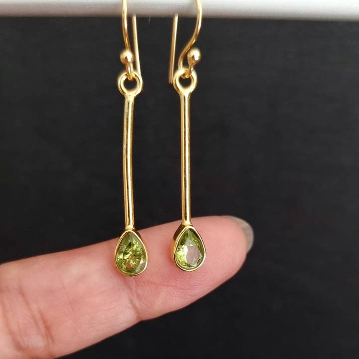 Gold Facetted Peridot Earrings in 925 Sterling Silver for wholesale by Mistry Gems