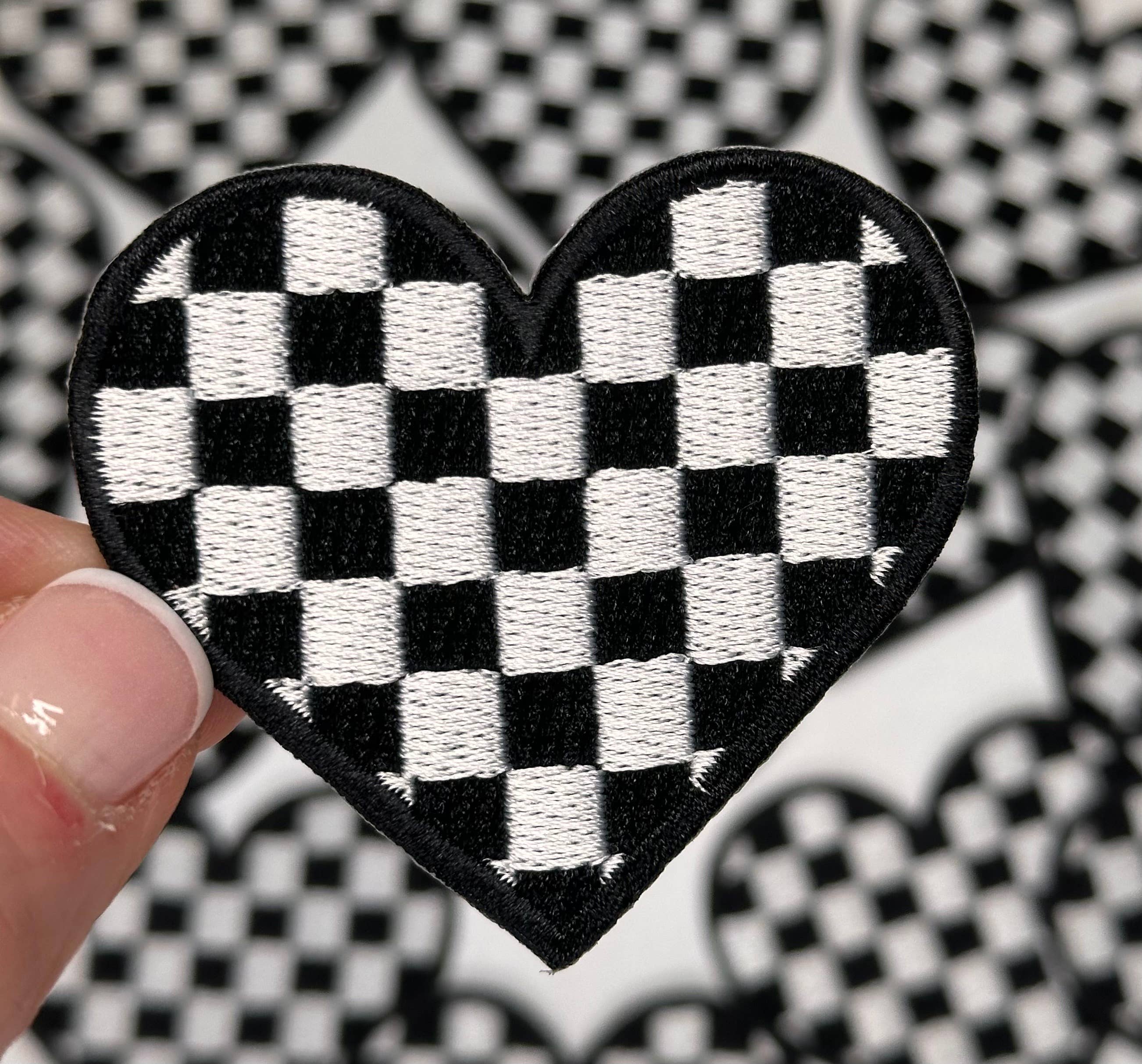 Aloe and Milk Boutique - Wholesale Hat Accessory - Women's - Checkered heart, heart patch, checkered patch, game day0