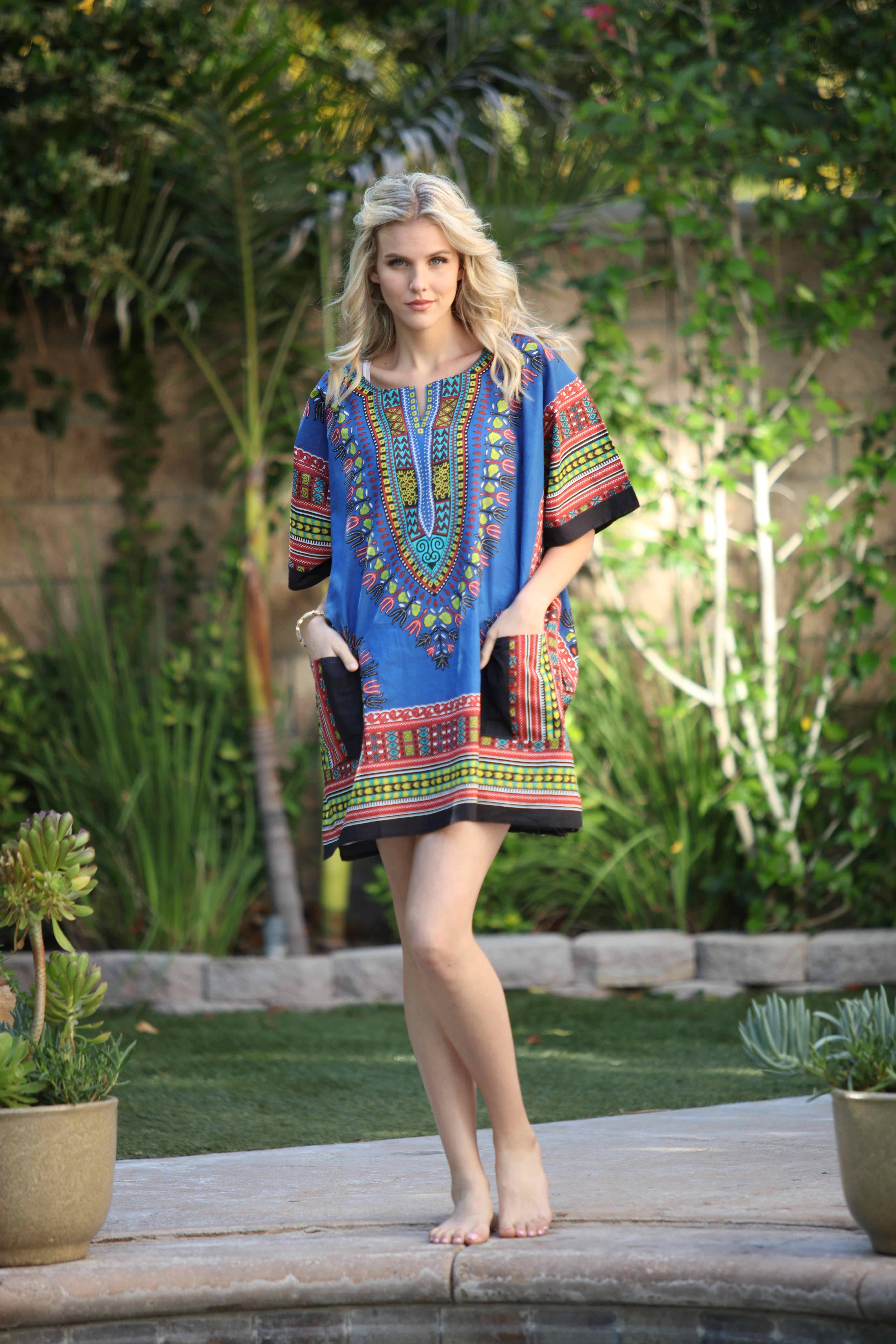 Ananda's Fashion - Wholesale Blouse - Women's - African Print Dashiki  Short Caftan Beach Cover up3