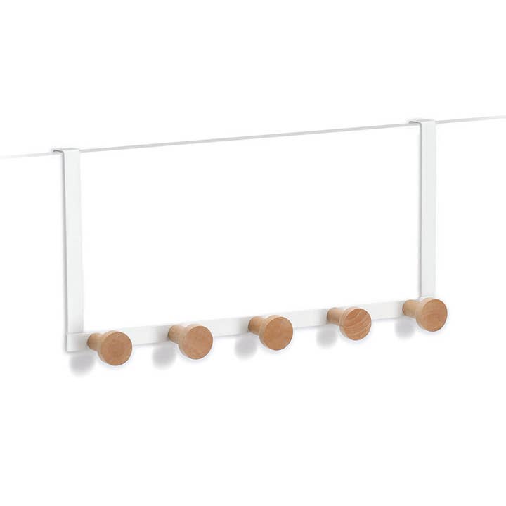 Door hanger M. 5 hooks, metal/wood, white for wholesale on Faire