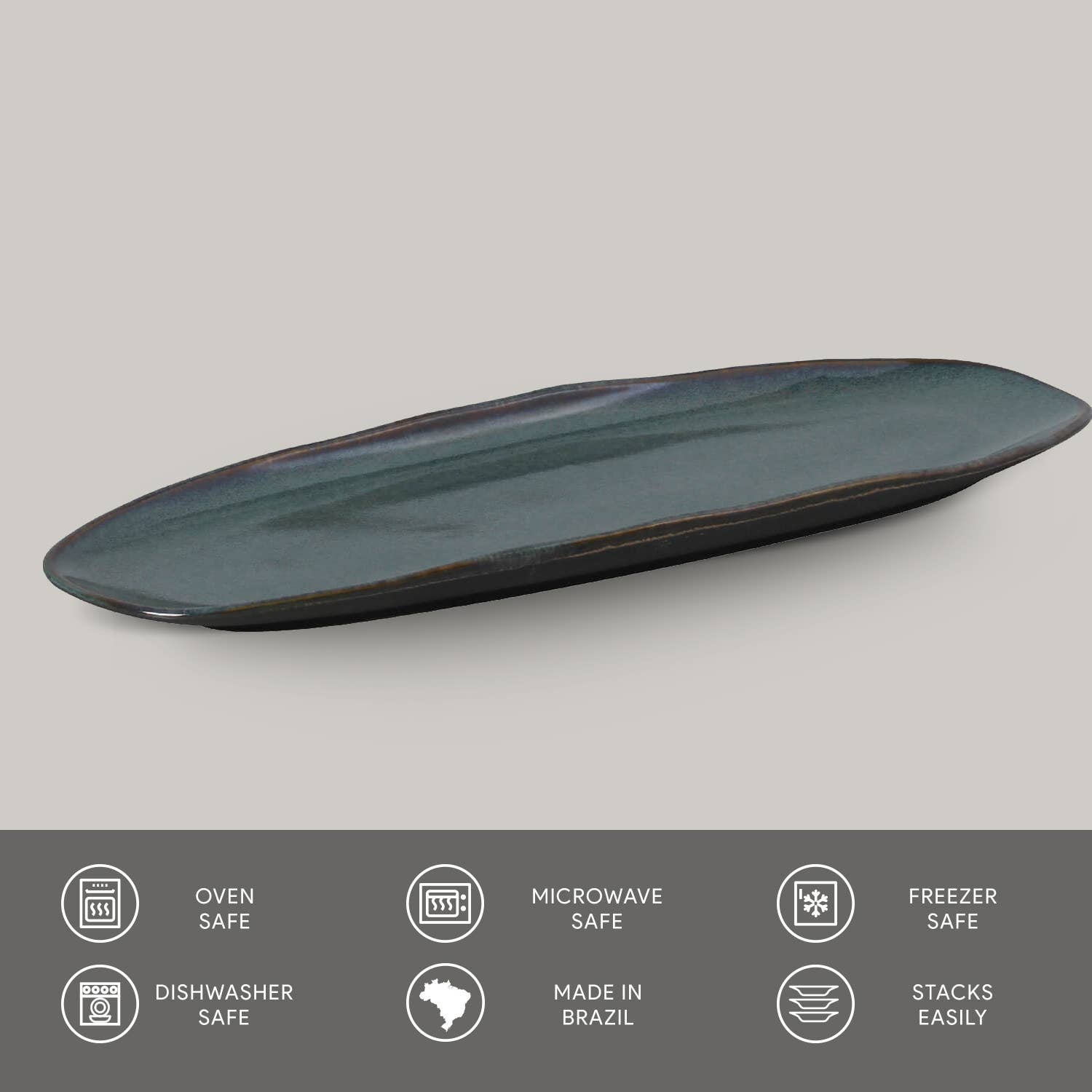 Green Shallow Oval Platter Large 14.17 x 5.12" Oceano for wholesale on Faire2