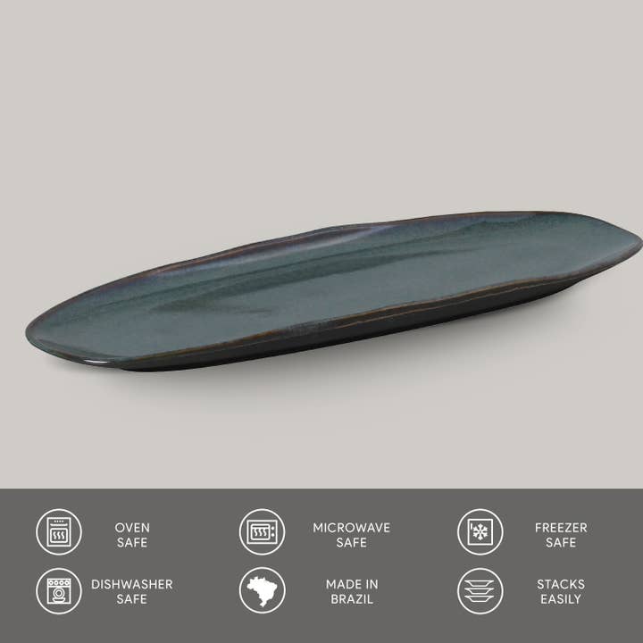 Green Shallow Oval Platter Large 14.17 x 5.12" Oceano for wholesale on Faire2