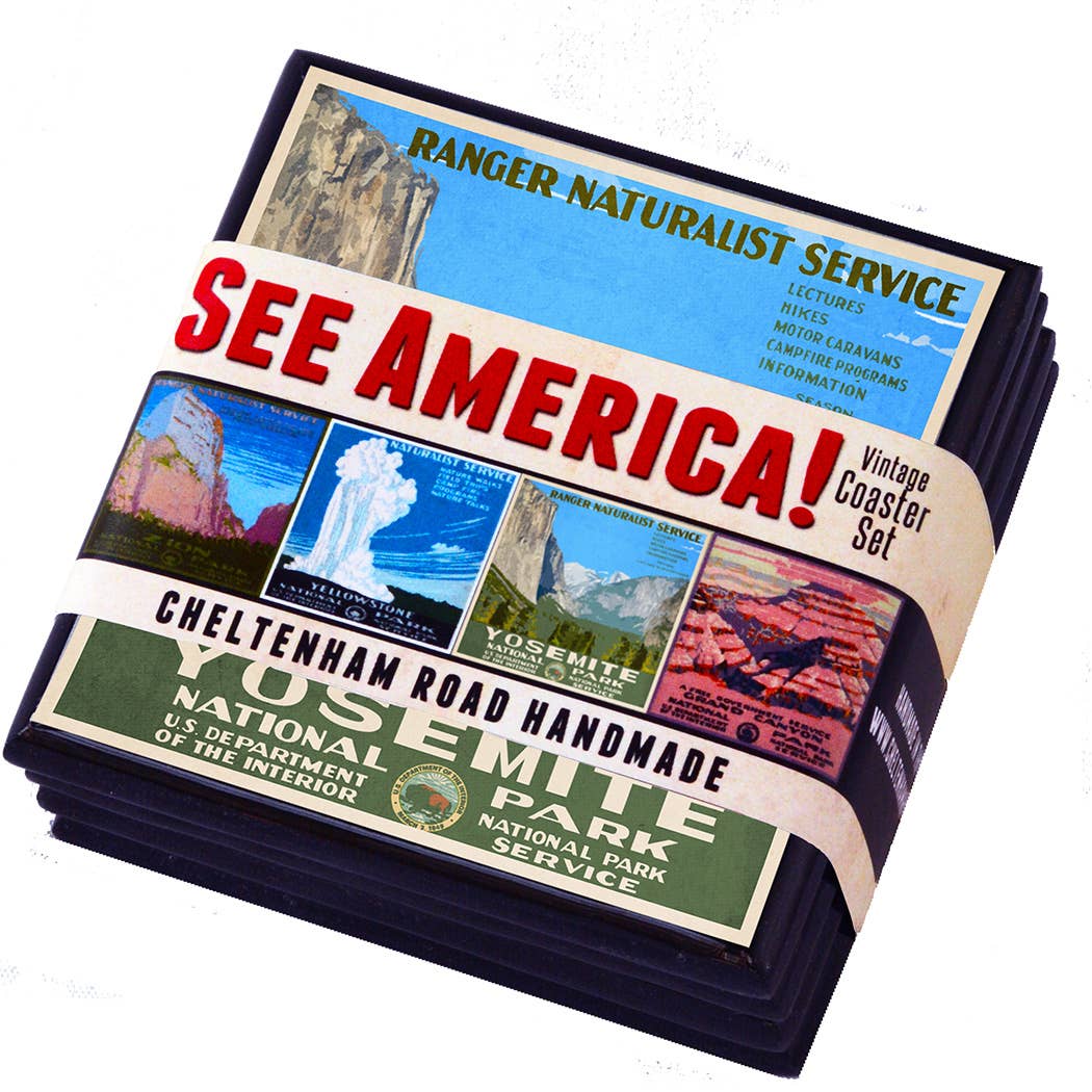 Cheltenham Road – wholesale Coasters – Vintage National Park Poster Drink Coaster Set5