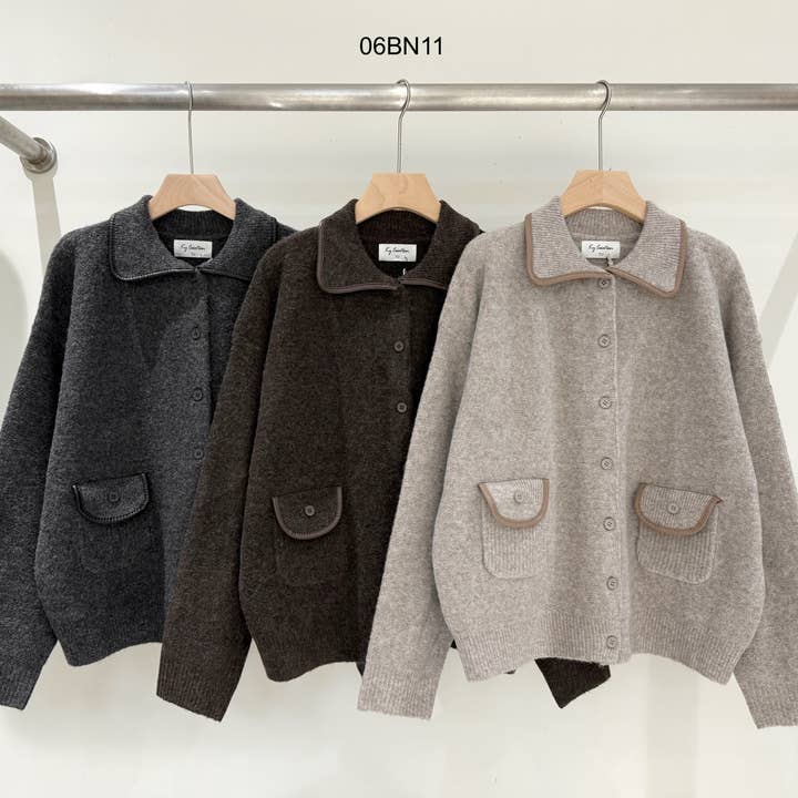 KY CREATION PARIS - Wholesale Knit Sweater - Women's - Vest with faux leather detail on the collar0