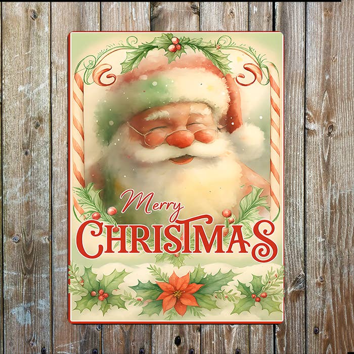 The British Metal Signs Company - Wholesale Christmas Wall Art - Merry Christmas Santa Candy Cane Holly Vintage Metal Sign1
