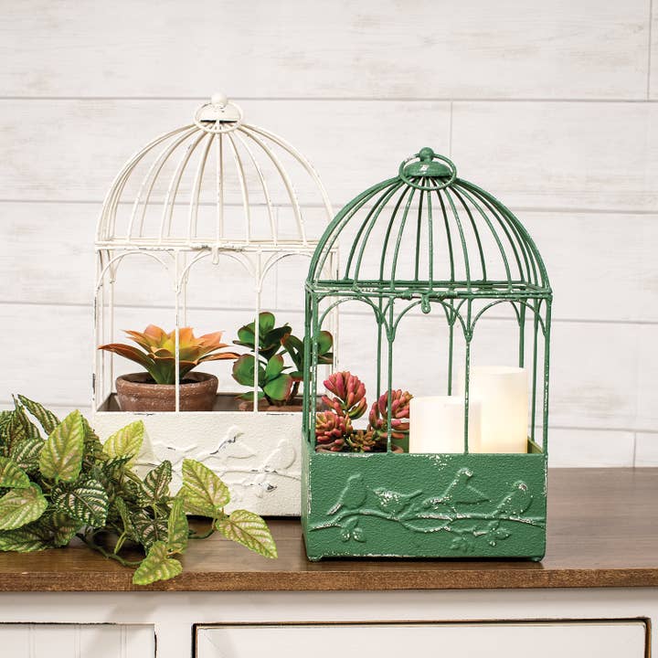 Col House Designs - Wholesale Bird House - 2/Set - Distressed Metal Birds On Branches Birdcages