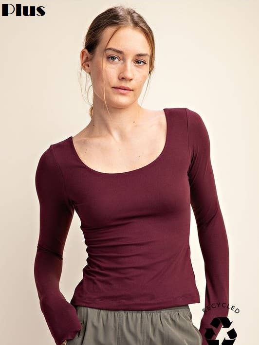 Sunday Morning - Wholesale Knit Top - Women's - T6799PL37 PLUS ROUND NECK LONG SLEEVE RECYCLED BUTTER TOP