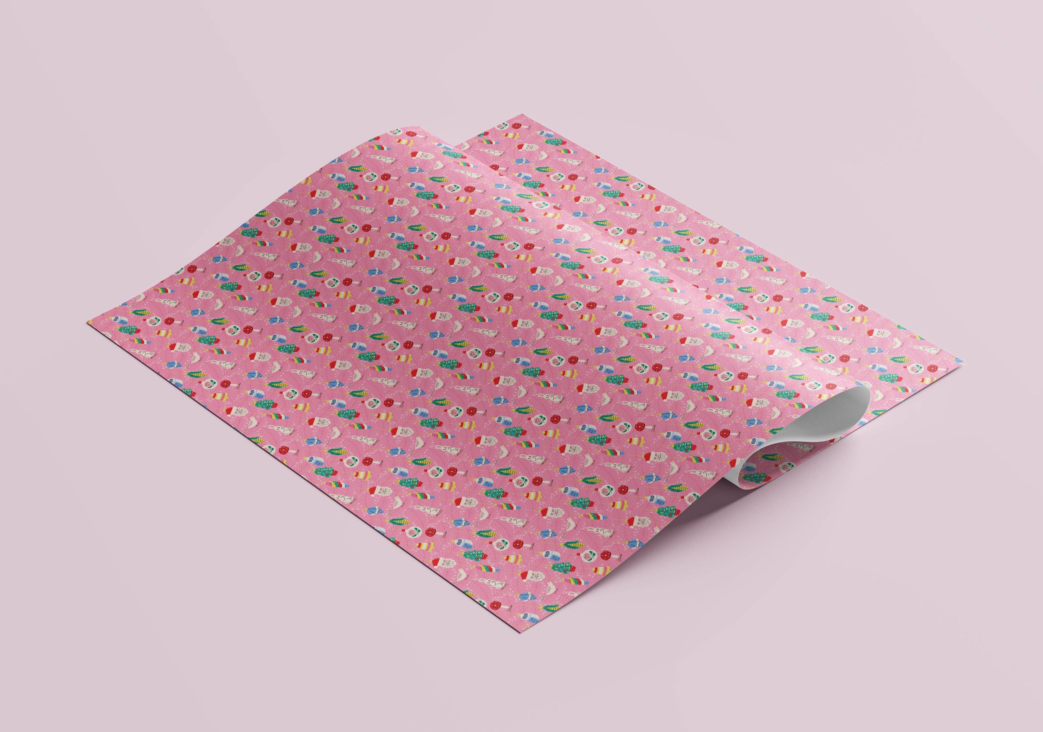 Sweary Card Lady - Wholesale Flat Wrap - Pink Feather and Baubles Christmas Gift Wrap (Folded Sheet)3