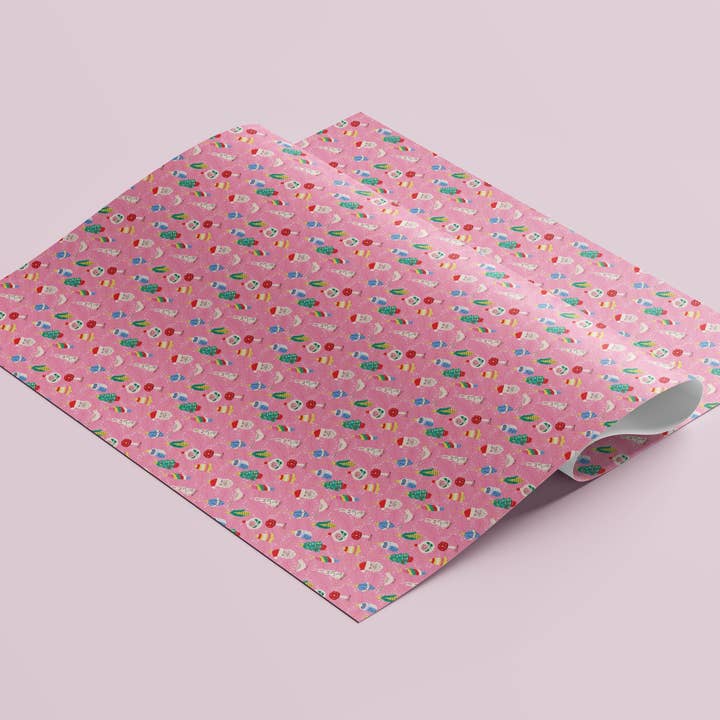 Sweary Card Lady - Wholesale Flat Wrap - Pink Feather and Baubles Christmas Gift Wrap (Folded Sheet)3