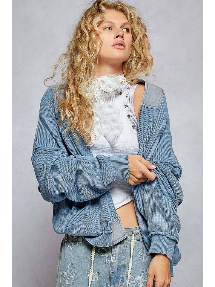 Pol Clothing - Wholesale Cardigan - Women's - Vintage washed knit long sleeve sweater cardigan SALE