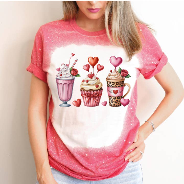 Coffee Cups Bleached Valentines Day Tee for wholesale by Hello Gorgeous Apparel