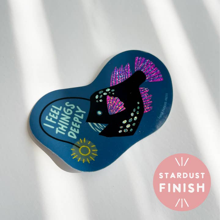 I Feel Things Deeply Anglerfish Vinyl Stardust Sticker for wholesale by Paper Parasol Press
