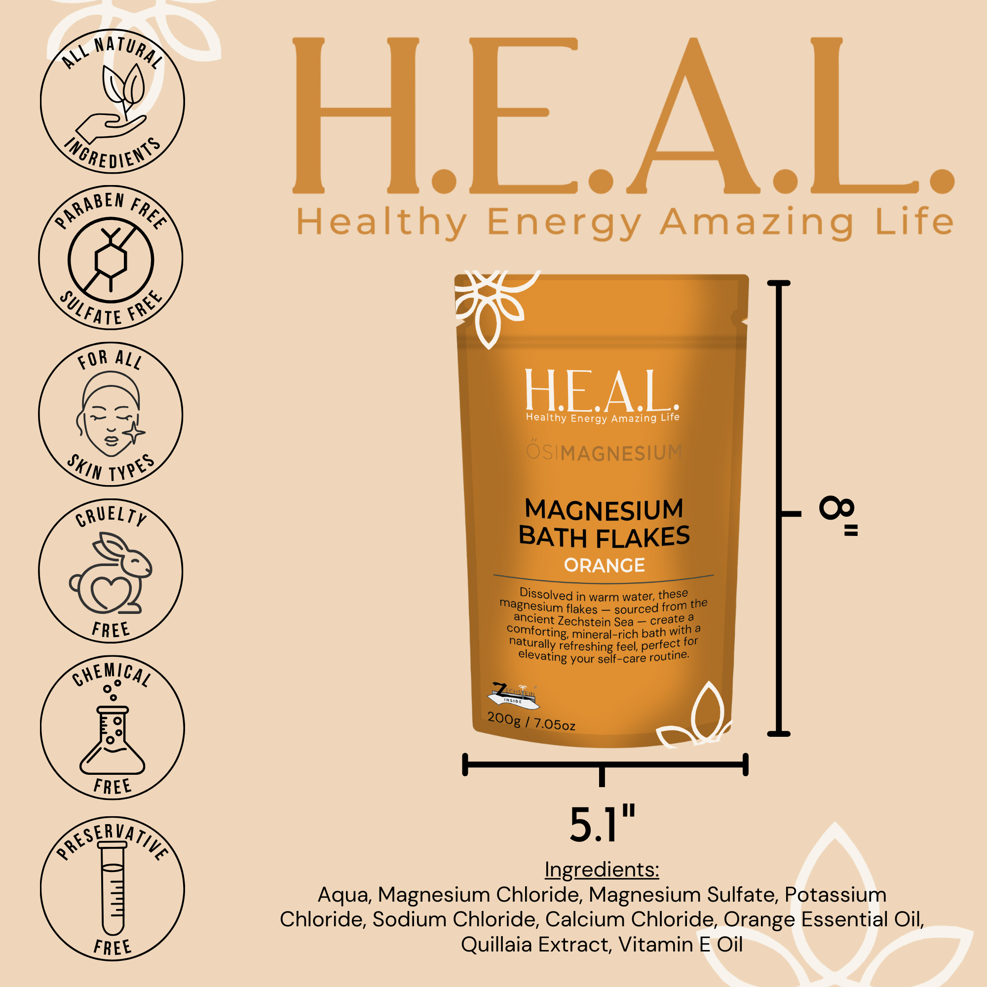 Healthy Energy Amazing Life - Vente Sel de bain - Floquettes de bain ŐSIMAGNÉSIUM à l'huile essentielle d'orange2