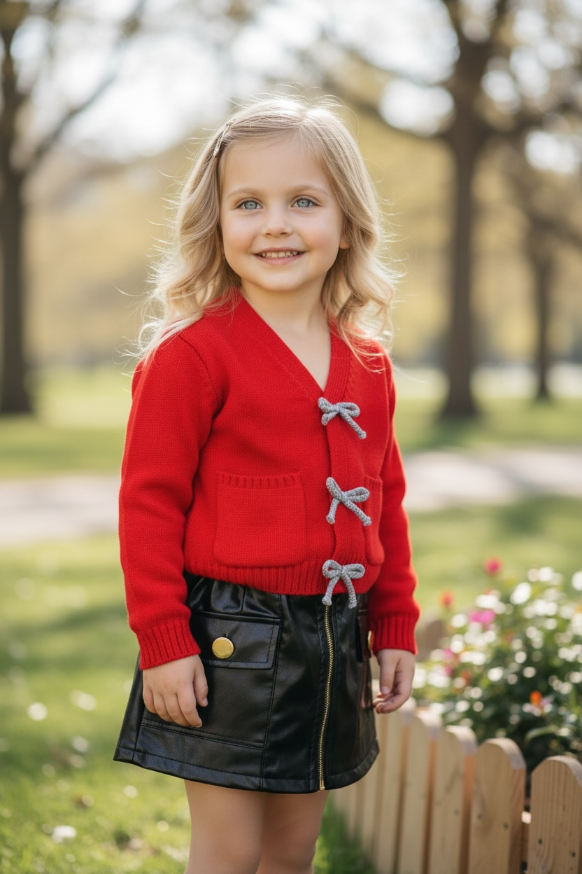 Kids Charm Online - Vente Cardigan – enfant - Cardigan en tricot rouge avec poches avant. TPG60056 AMY0