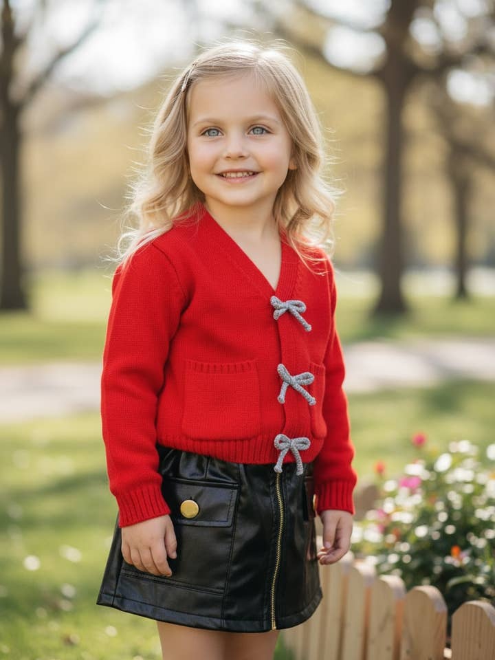 Kids Charm Online - Vente Cardigan – enfant - Cardigan en tricot rouge avec poches avant. TPG60056 AMY